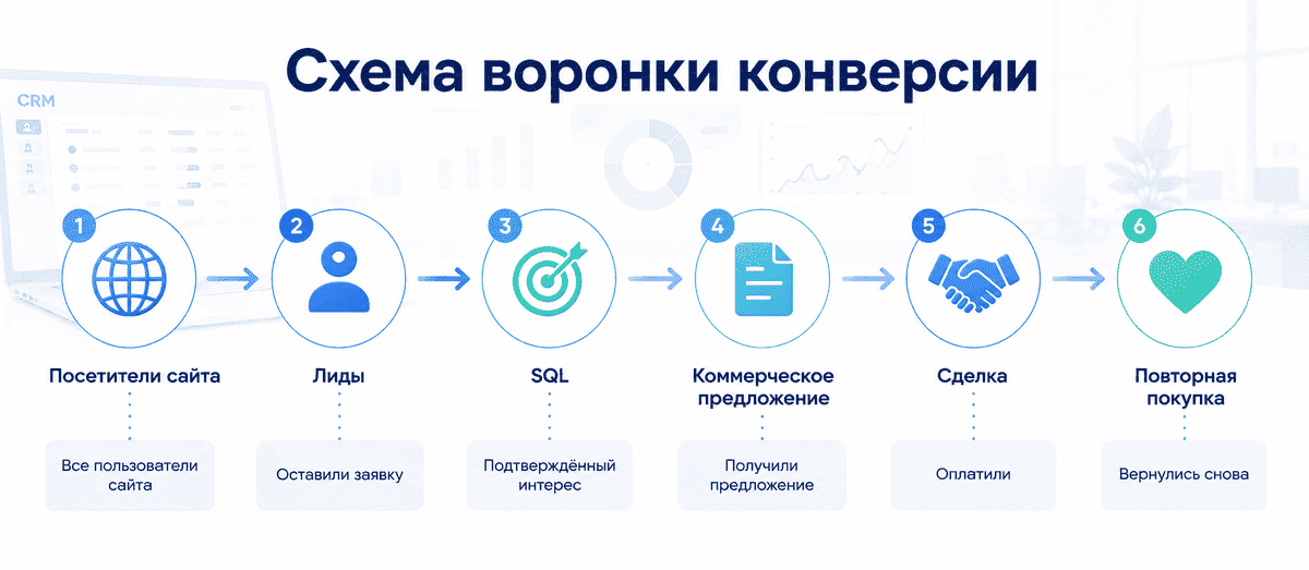 Воронка конверсии: путь клиента от посетителя сайта до повторной покупки