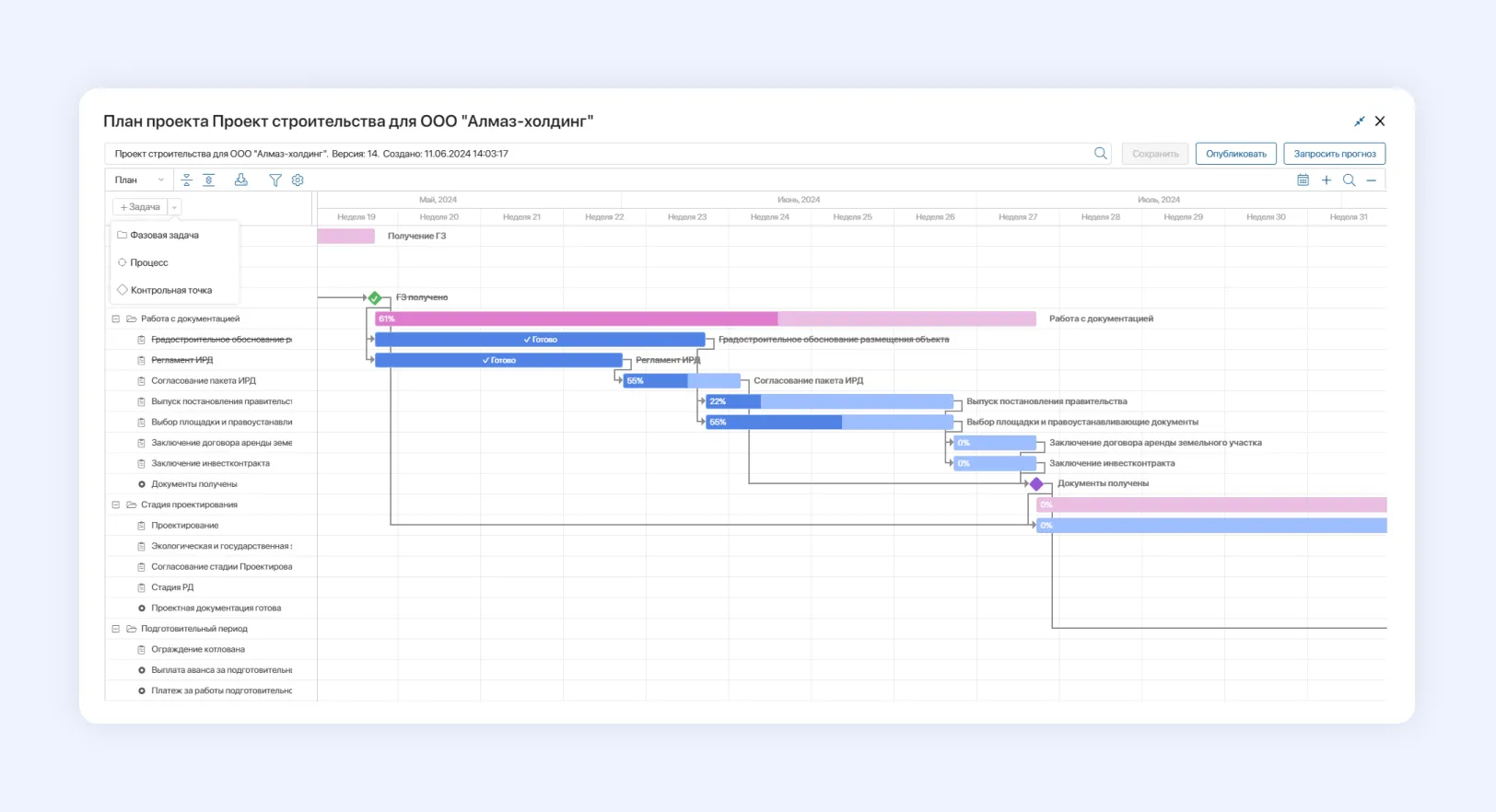 Контрольные точки в в ELMA365 Проекты