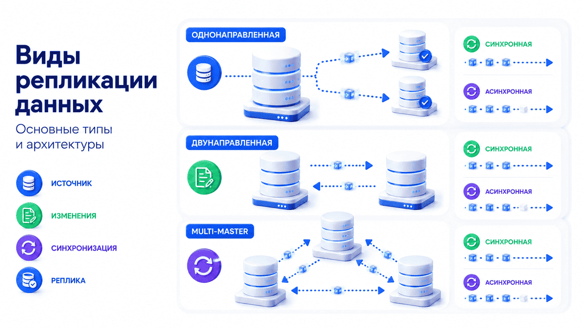 Виды и типы репликации данных: однонаправленная, двунаправленная и multi-master
