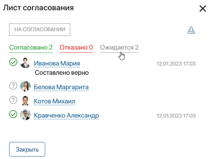 Лист Согласования документа в системе корпоративного управления контентом CSP ELMA365