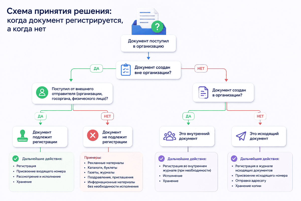 Схема регистрации входящих документов &mdash; когда входящий документ подлежит регистрации, а когда нет