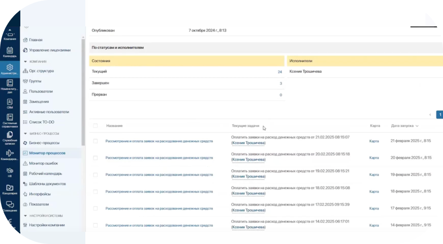 Новые функции в бизнес-процессах. Монитор процессов и аналитика