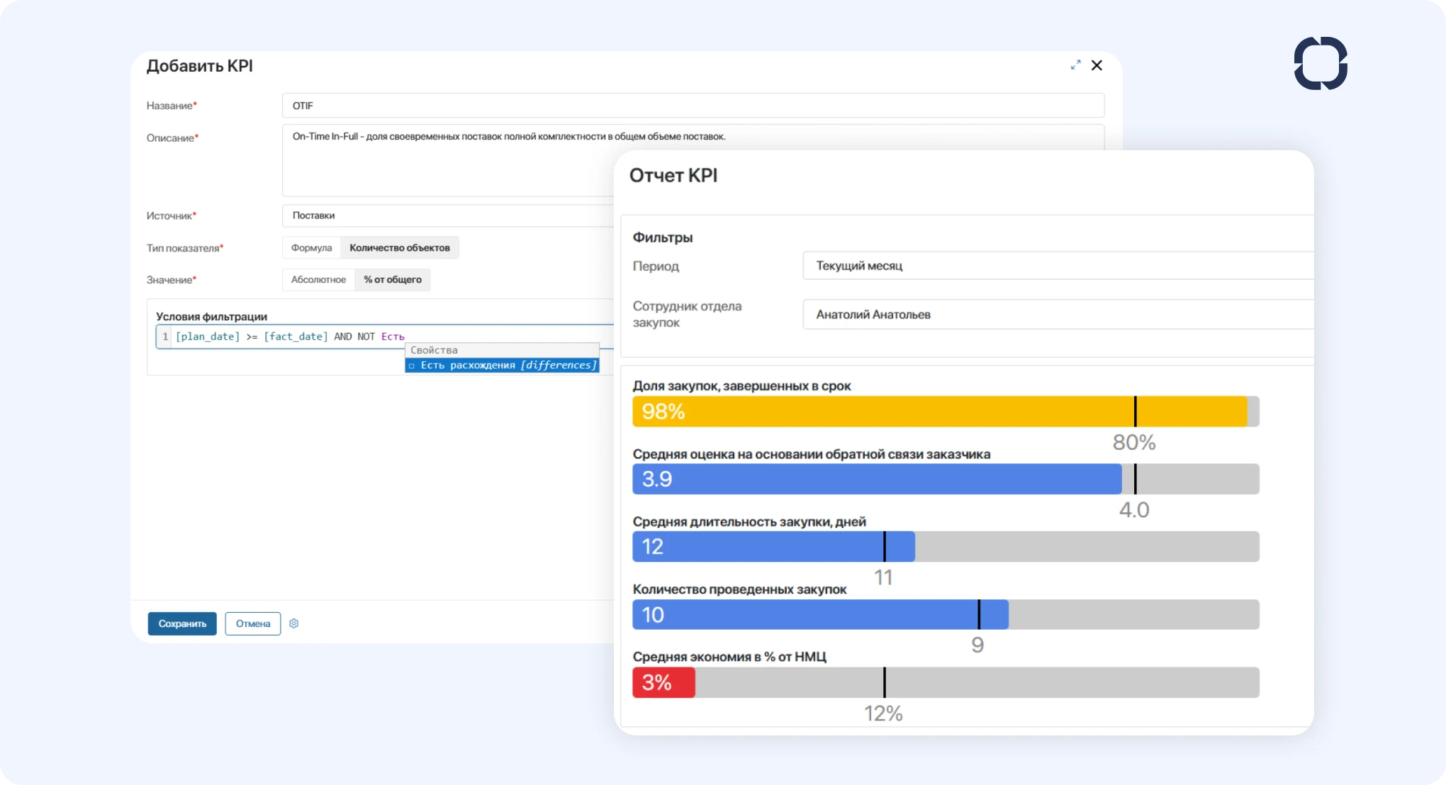 ELMA365 Закупки: расчет и контроль KPI