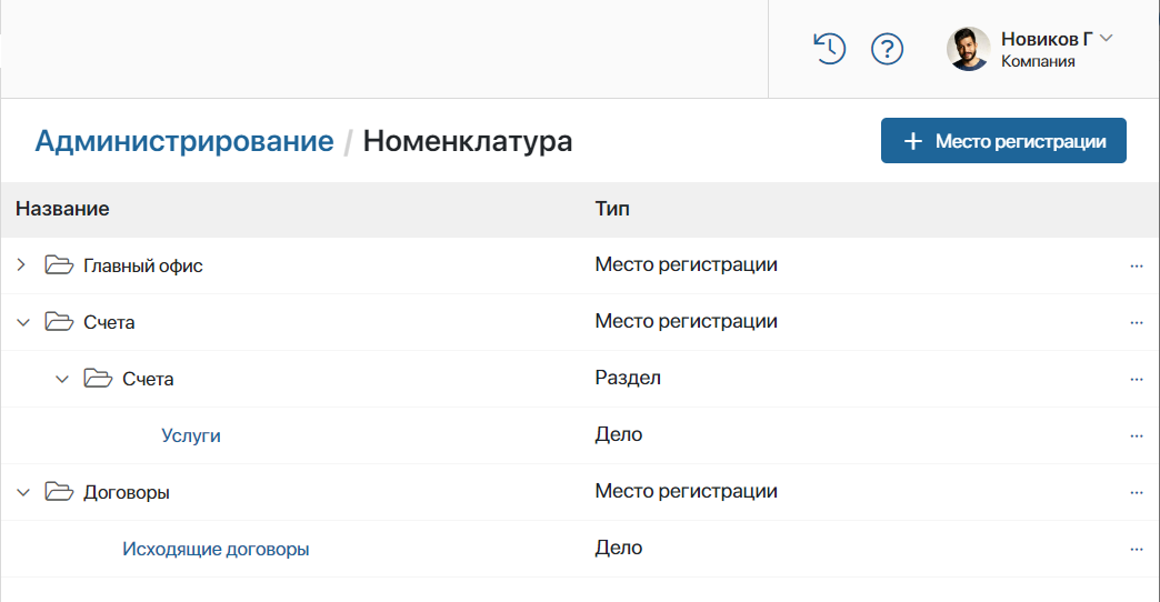 Настройка номенклатуры дел в ELMA365 ECM Классическая номенклатура дел