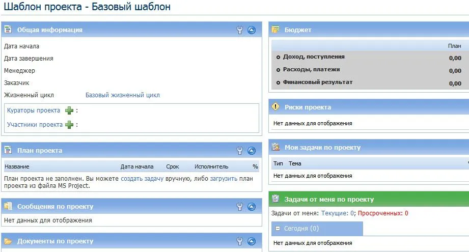 Шаблон проекта в приложении ELMA Проекты+